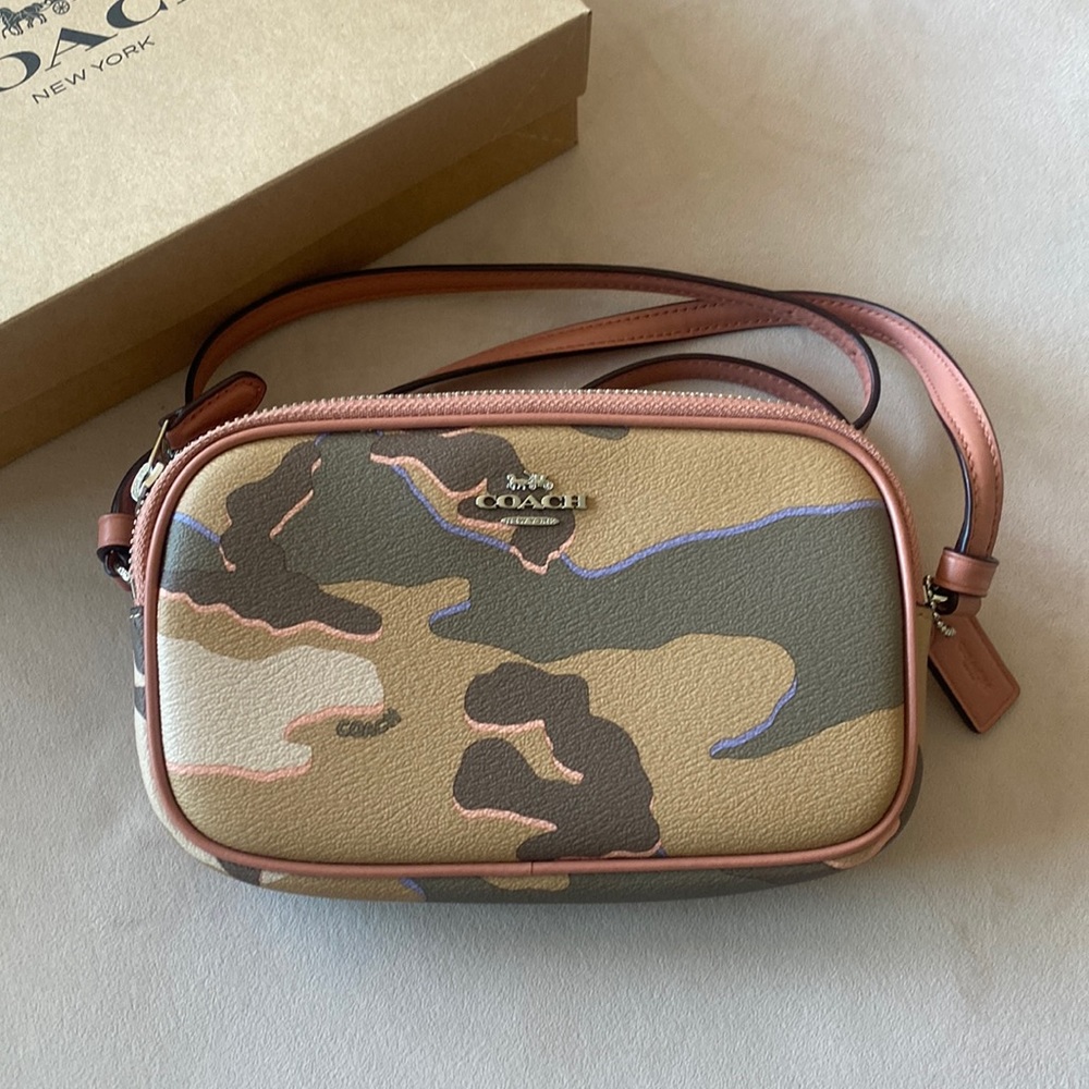 Coach Camo Print Khaki/Silver Crossbody Pouch